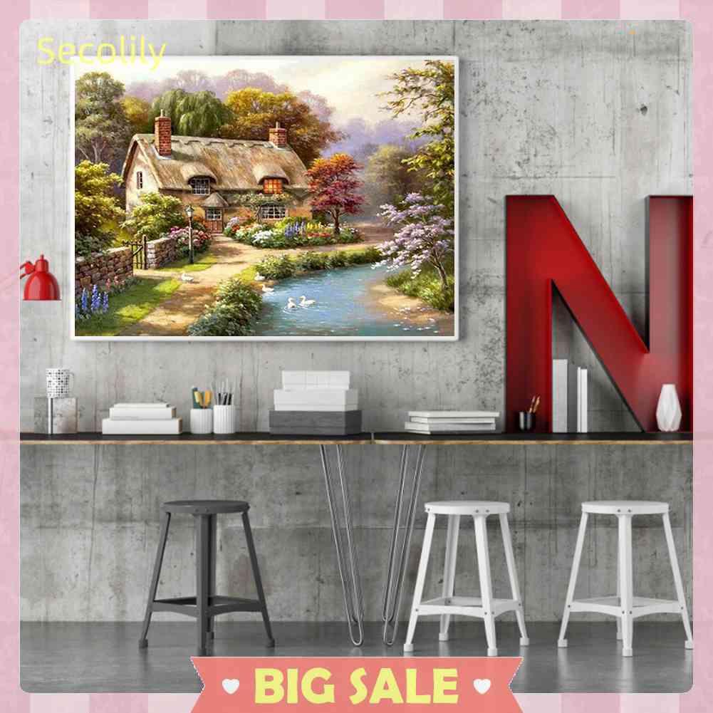 Tranh Thêu Chữ Thập Bằng Vải Canvas 11CT DIY Hình Ngôi Nhà