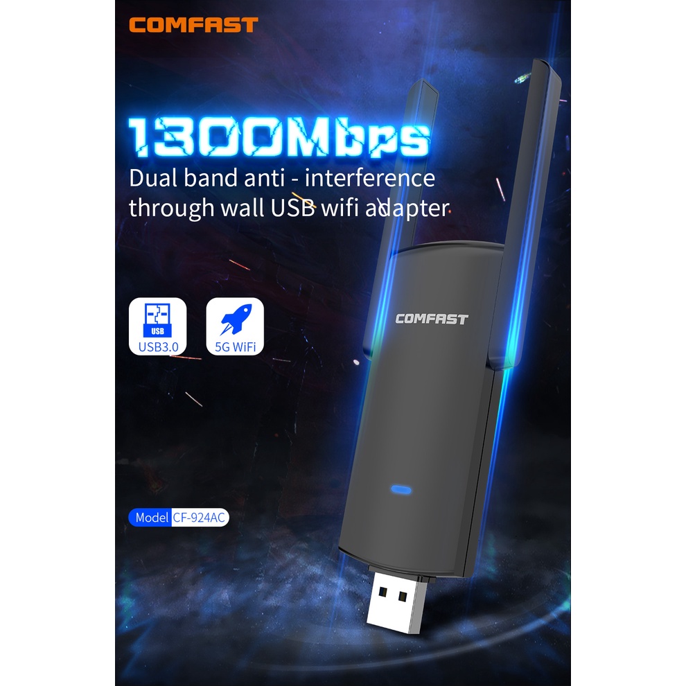 COMFAST Usb Phát Wifi 1300Mbps 2.4G 5GHz 802.11AC MU-MIMO Cho Win7 / 8 / 10 / 11 CF-924AC