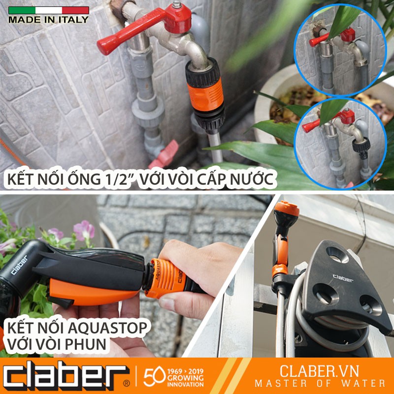 Bộ Vòi Tưới Cây Ban Công Claber Mini-set Garden 9032, 10 mét ống phí 12mm, vòi tưới hoa sen