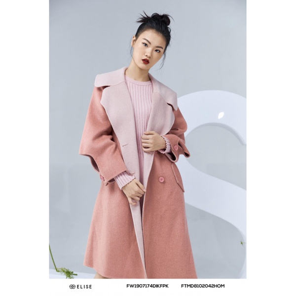 Áo dạ lông cừu màu hồng khâu tay Elise sz M
