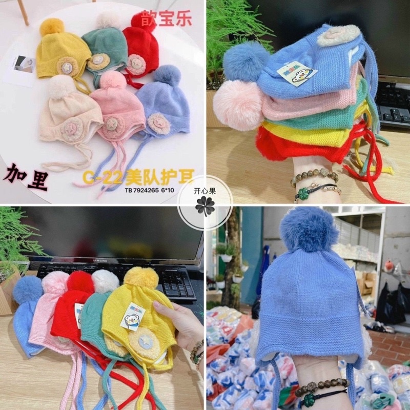 Mũ len bịt tai có lớp lót vải cho bé, mũ len mềm mịn