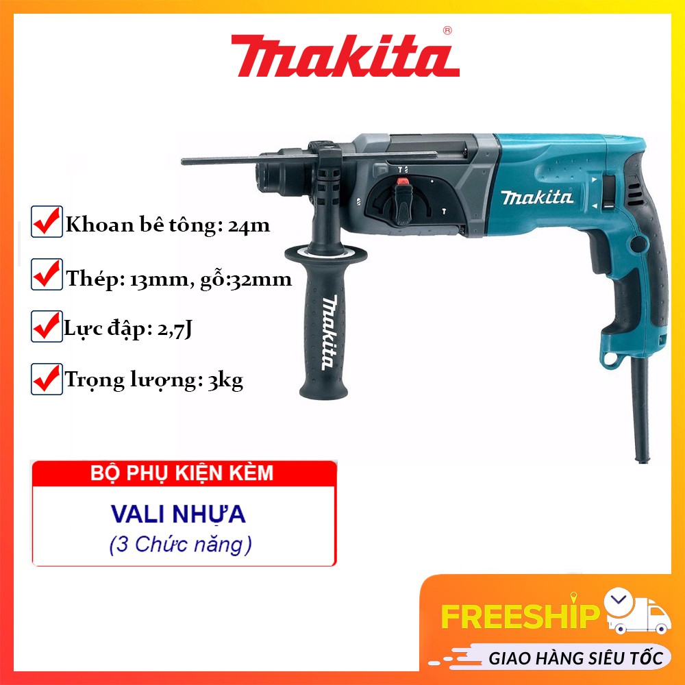 Máy Khoan Bêtông 3 Chức Năng Makita Hr2470F Hộp Lớn Khoan Bêtông, Sắt, Tường, Gỗ, Tôn.