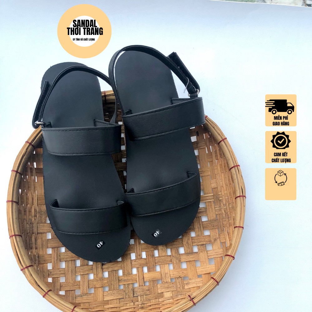 Giày sandal đi học nữ nam full đen khóa Lv cao cấp giá rẻ [ẢNH THẬT 100%]