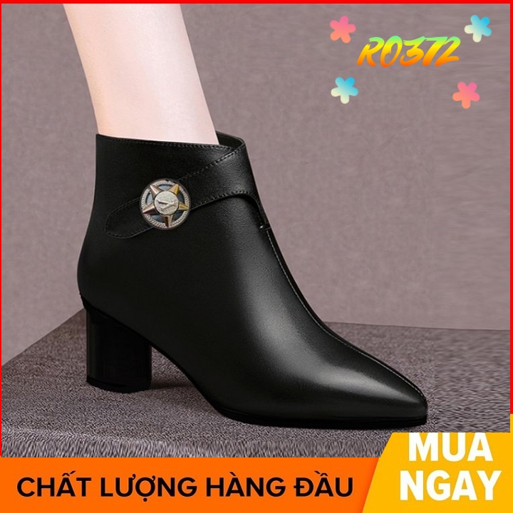 Giày boot bốt nữ cổ thấp 4 phân hàng hiệu rosata hai màu đen đỏ ro372