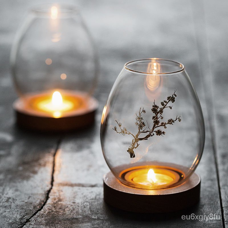 Chân Nến Thủy Tinh Đồ Trang Trí Nến Lãng Mạn Gia Dụng Thiền Cổ Điển Hương Thơm Phong Cách Nhật Bản Trang Trí Bàn Sang Tr