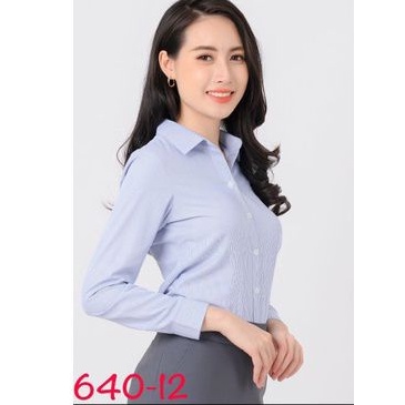 áo sơ mi nữ Thái hòa sọc xanh dương đậm mã 640