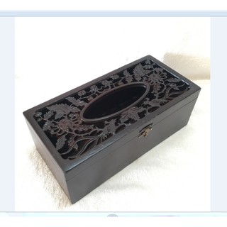 Hộp đựng giấy cúc trĩ gỗ mun cao cấp cực đẹp size to 26,5cm