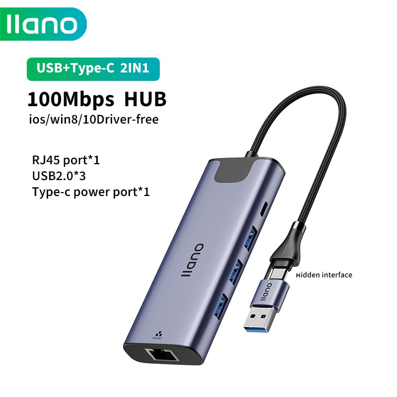 HUB LLANO giao diện USB Type C 4k HDMI USB 3.0 RJ45 Lan PTG PD 6 trong 1 cho laptop