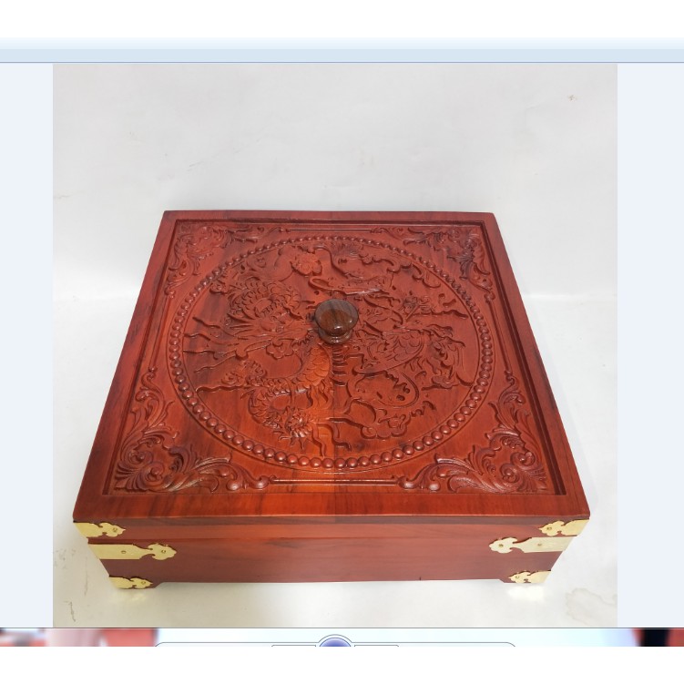 KHAY ĐỰNG BÁNH KẸO NGÀY TẾT GỖ HƯƠNG TA HÌNH VUÔNG CHẠM RỒNG SIZE TO - ẢNH THẬT