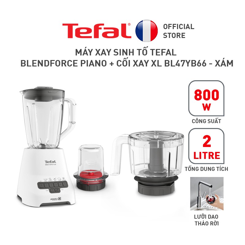 [Mã ELTEFALWL5 giảm 10% đơn 500K] Máy xay sinh tố Tefal Blendforce Piano + cối xay XL BL47YB66 - Xám