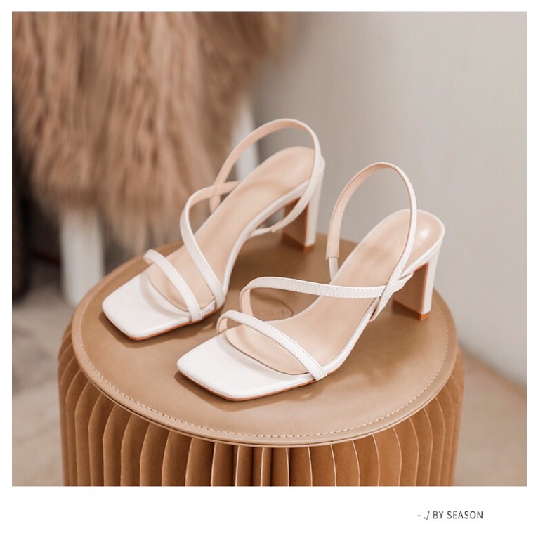 [Free Ship] Giày sandal cao gót nữ da mềm kiểu dáng mũi vuông gót dẹp thời trang nữ TT95