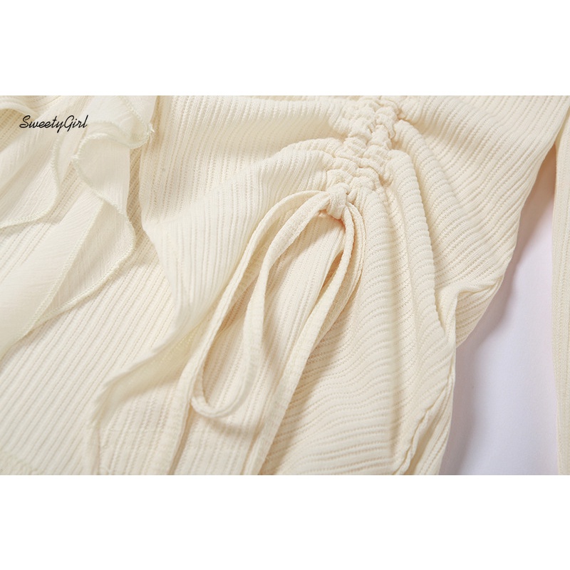 Áo Thun Tay Dài Cổ Chữ V Ôm Eo Màu Trơn Thời Trang 2022 Dành Cho Nữ