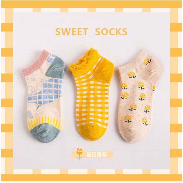 Set 3 đôi vớ/tất nữ cổ ngắn pastel dễ thương