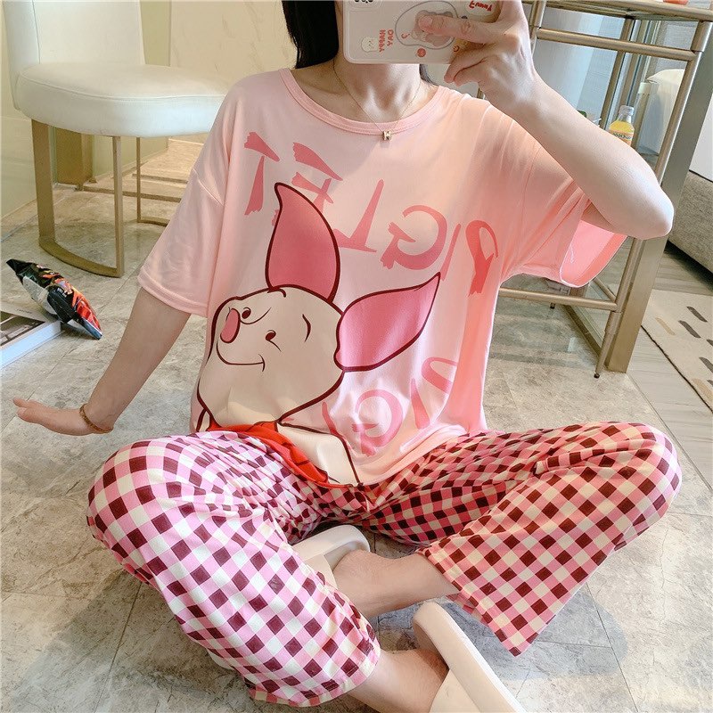 [Mã SKAMFSW175 giảm 10K đơn 50K] [Sẵn] Đồ bộ thun cotton quần dài, đồ mặc ở nhà Quảng Châu, họa tiết hoạt hình dễ thương