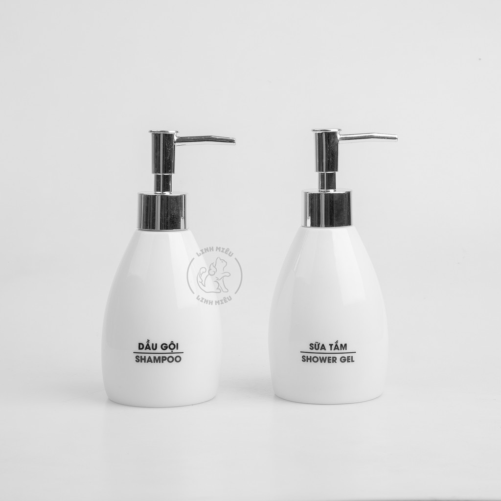 Combo 2 bình sứ đựng dầu gội, sữa tắm, nước rủa tay bằng sứ Bát Tràng cao cấp dáng xoài