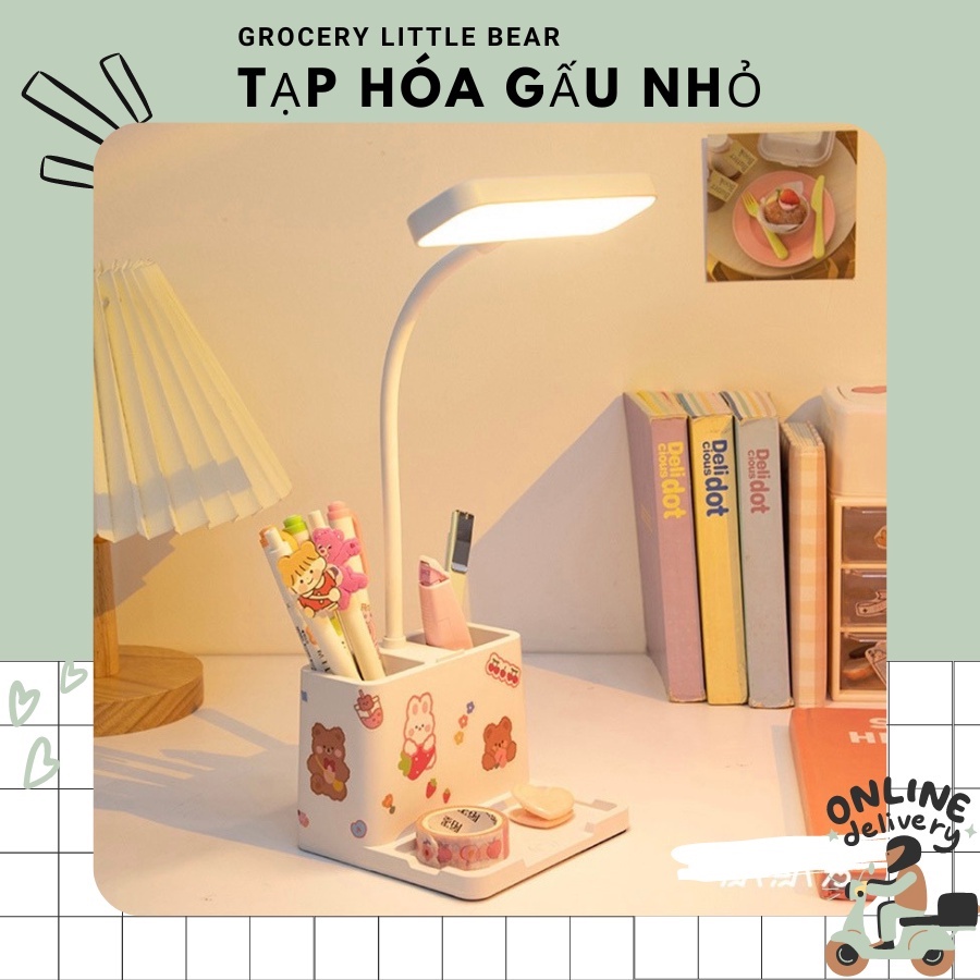 Đèn học để bàn chống cận thị có ống cắm bút + để điện thoại ipad