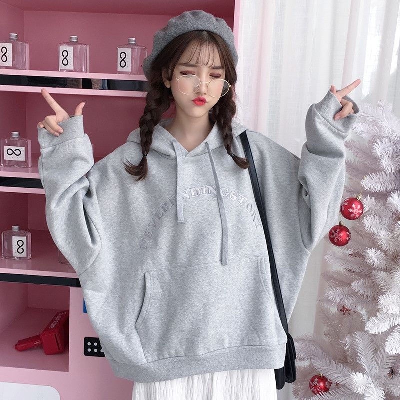 Áo Hoodie Mỏng Dáng Rộng Màu Xám Thời Trang Cho Nữ Size 39-425