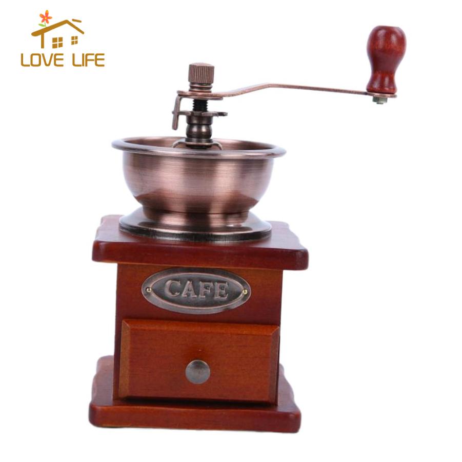 [whfashion]Manual Coffee Grinder Mill Coffee Bean Grinder Vintage Style Wooden Hand Grinder Coffee Grinder Roller for Home Office