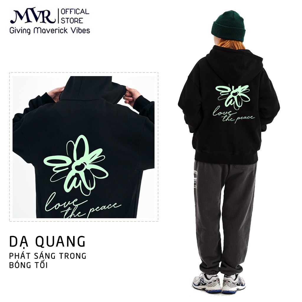 Áo khoác DẠ QUANG hoodie khóa kéo zip in hoa cúc phát sáng trong đêm LocalBrand MVR MVR25022109