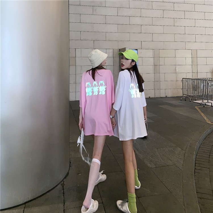 Áo thun phản quang 7 màu tay lỡ nam nữ gấu