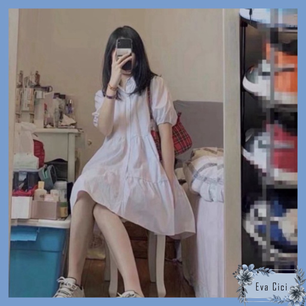 {EVACICI} Váy sơ mi 2 tầng babydoll. Đầm sơ mi cổ đức siêu xinh