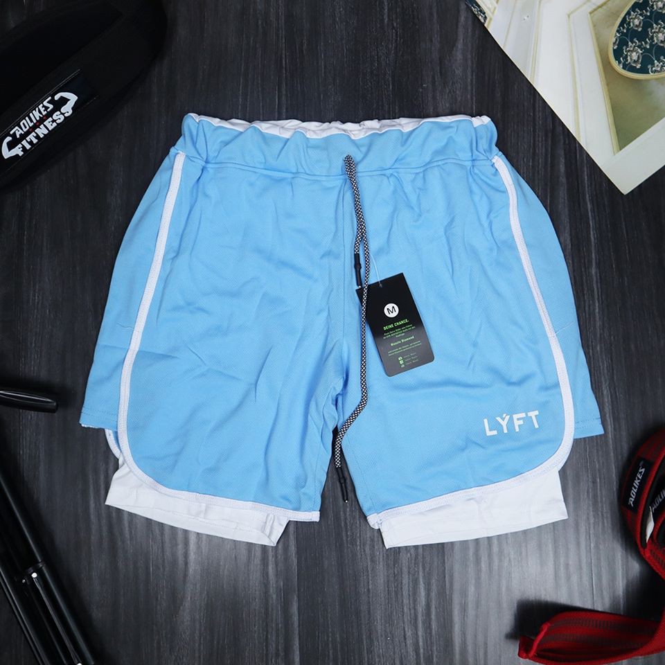 Quần short 2 lớp tập gym, thể thao nam LYFT