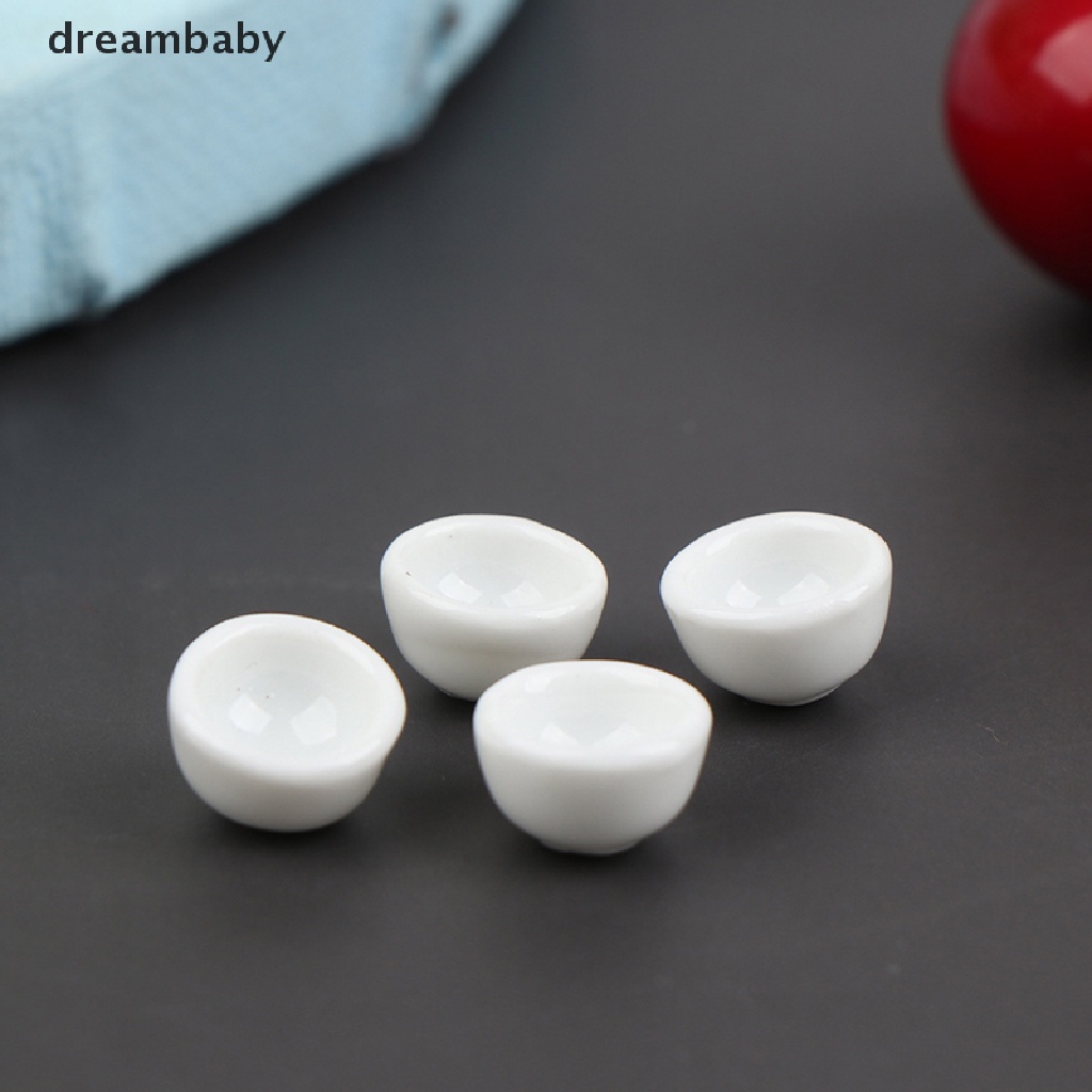 Set 4 Chén Sứ Màu Trắng Tỉ Lệ 1: 12 Dùng Trang Trí Nhà Búp Bê