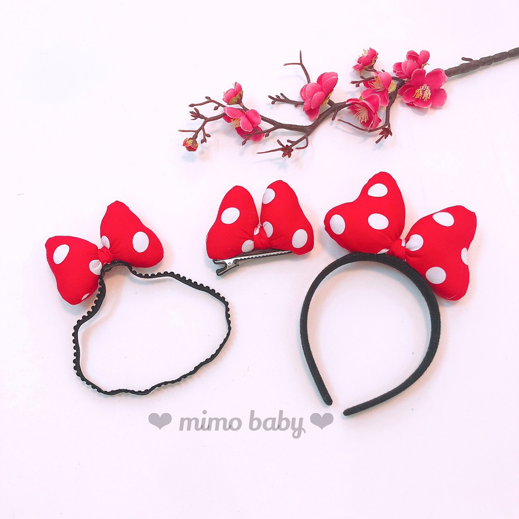 Băng đô phụ kiện tóc hình nơ mickey đỏ xinh xắn cho bé