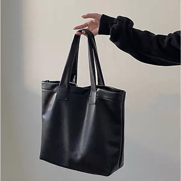 Túi xách da PU mềm màu đen cỡ lớn phong cách vintage thời trang cho nữ