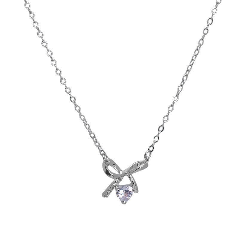 Vòng cổ Mặt Hình Nơ Đính Đá zircon Phong Cách Nhật Hàn Thời Trang Cho Nữ