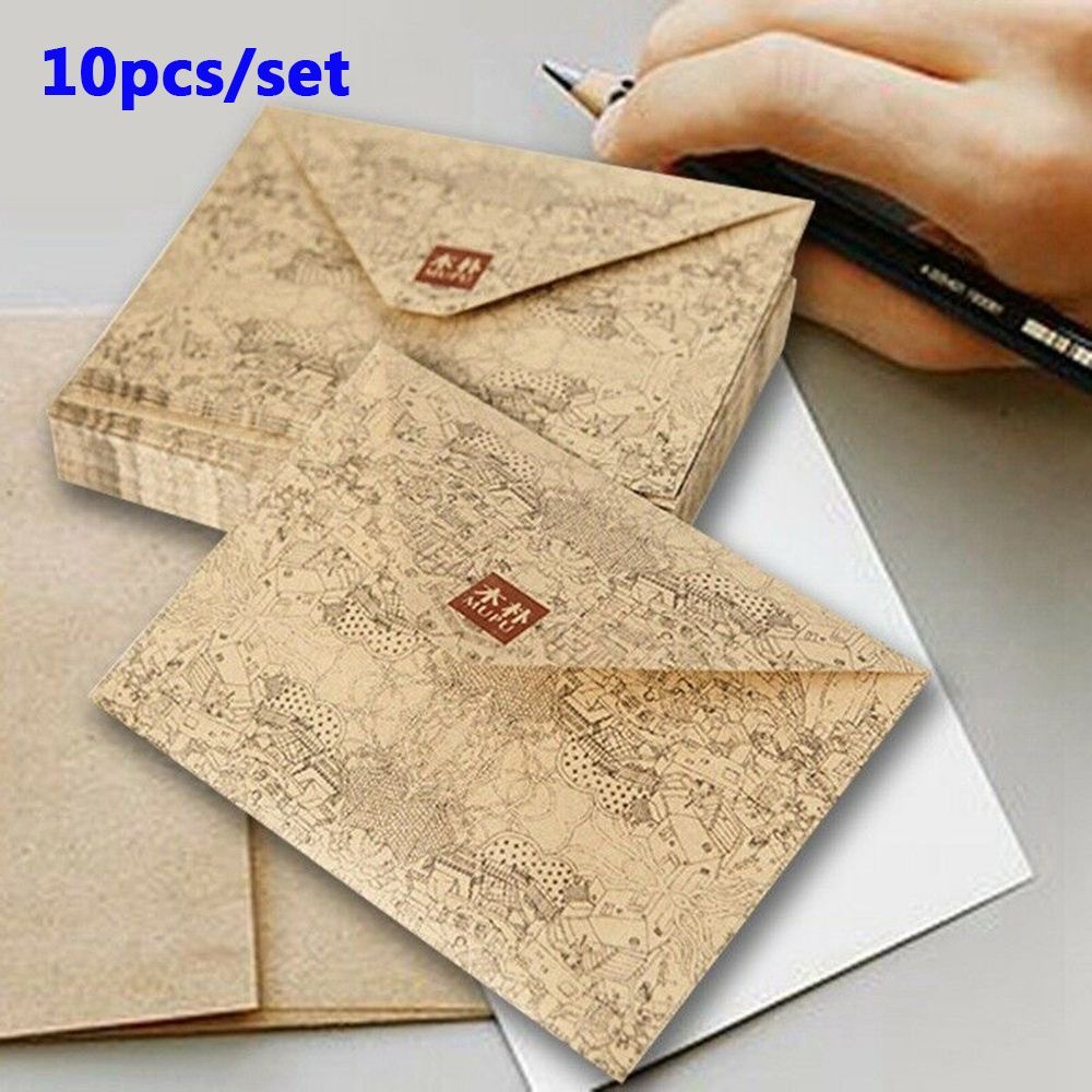 Set 10 Bao Thư Giấy Màu Nâu Phong Cách Cổ Điển Độc Đáo