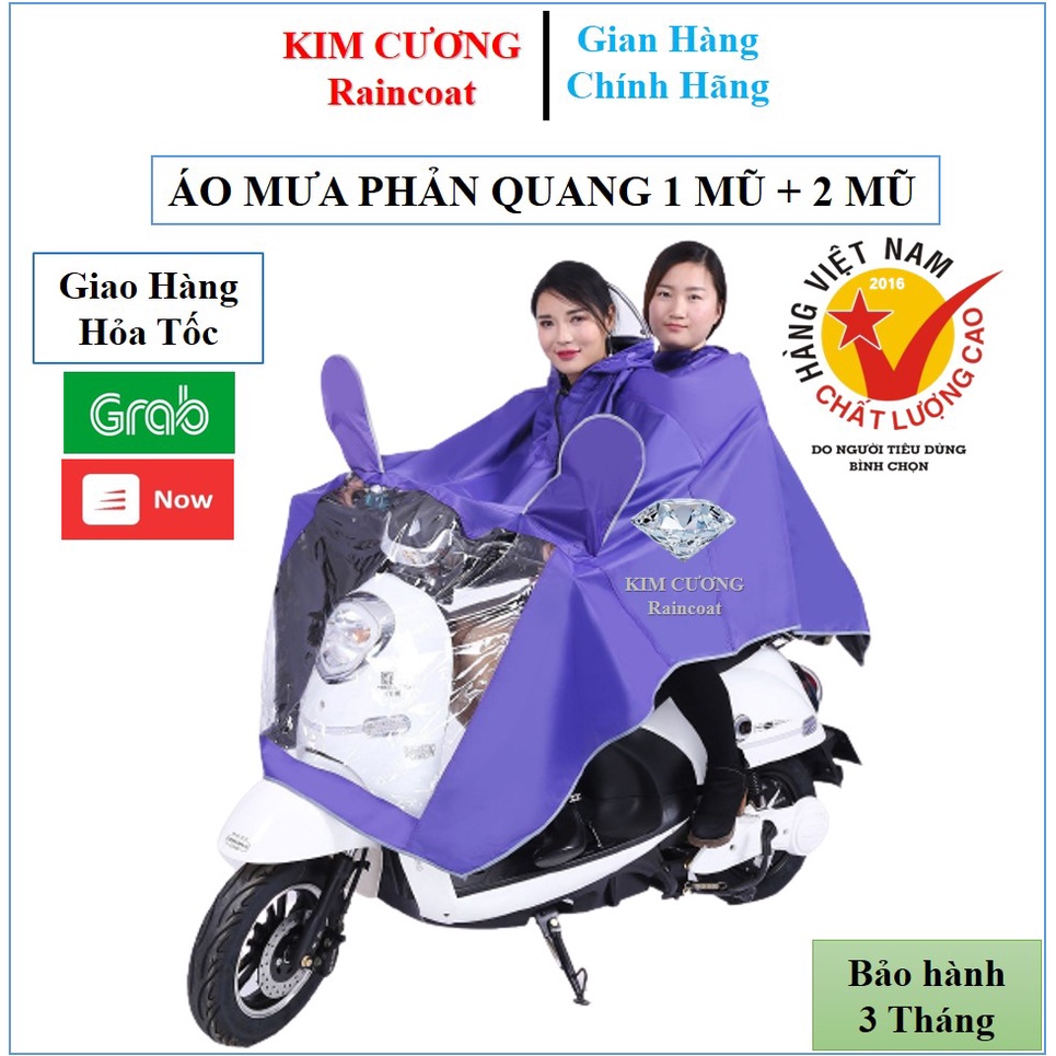 Áo Mưa Phản Quang KIM CƯƠNG Người Có Kính Chắn Nước Che Mặt Cánh Dơi Chống Thấm Cao Cấp Có Túi Chùm Gương Chiếu Hậu