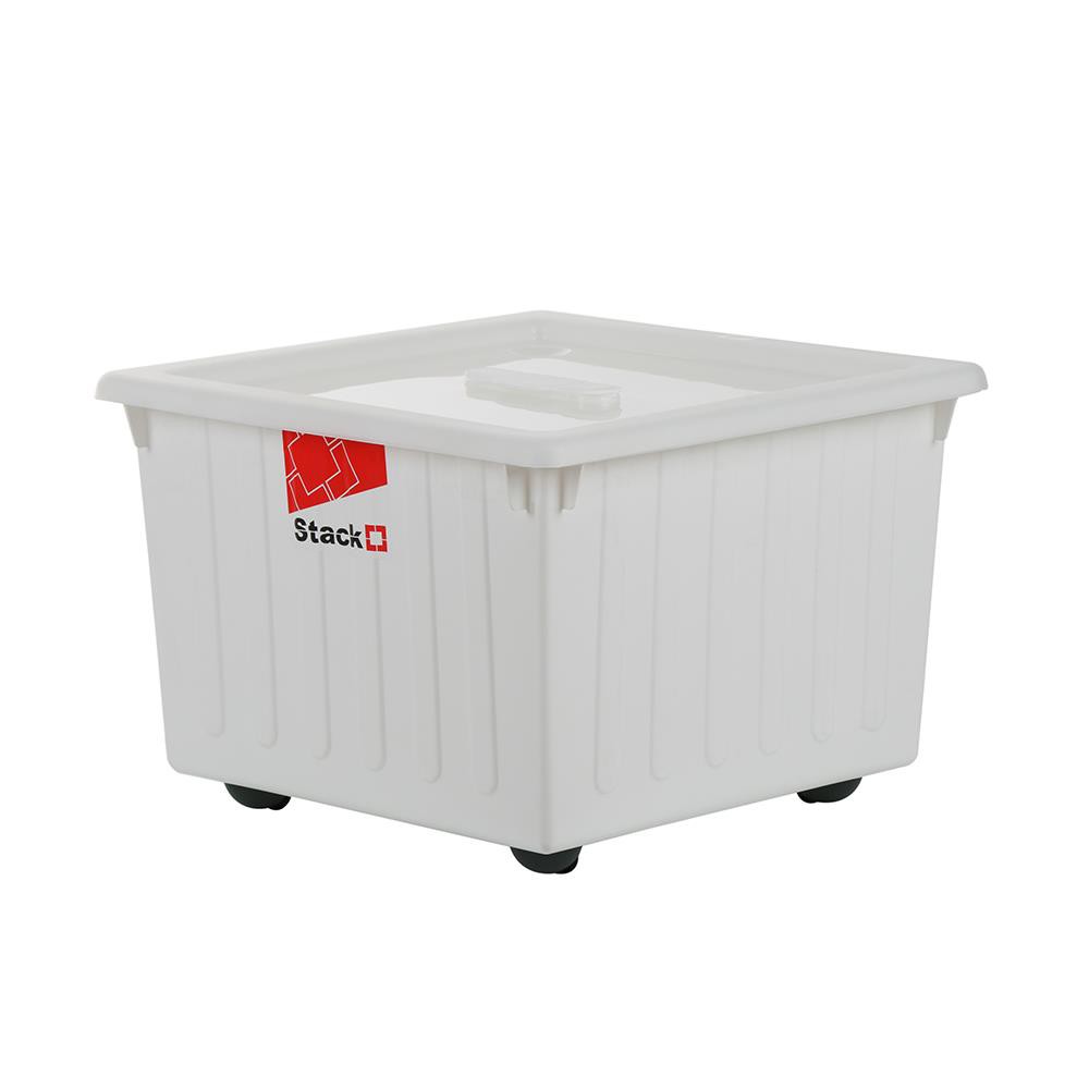 HomeBase STACKO Thùng nhựa đa năng có nắp đậy và bánh xe Thái Lan 28.5L W39.5xD39.5xH27.5 Cm Trắng