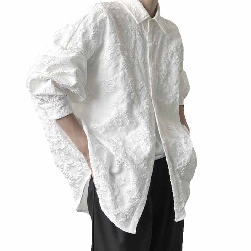 Áo sơ mi họa tiết dập nổi màu trắng phong cách đường phố thời trang chiên chất lượng cao