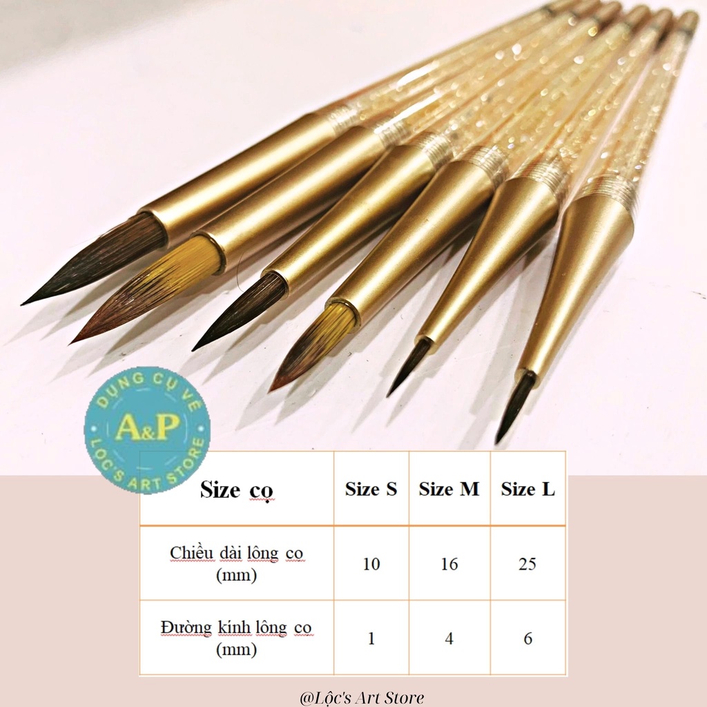 [Lộc's Art Store] Cọ Nhọn Kim Cương Lông Hỗn Hợp Thân nhựa trong