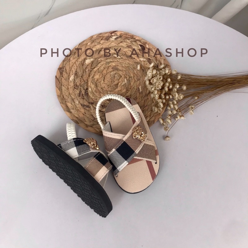 Sẵn ảnh thật Dép Sandal kẻ quai chéo quai chun ôm chân cho bé trai bé gái K096