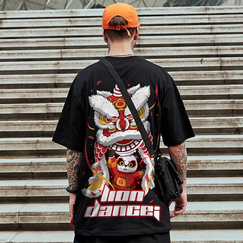 Áo thun in hinh lân LionDance tay lỡ form rộng phong cách dành cho nam nữ TD Store nhiều mẫu unisex