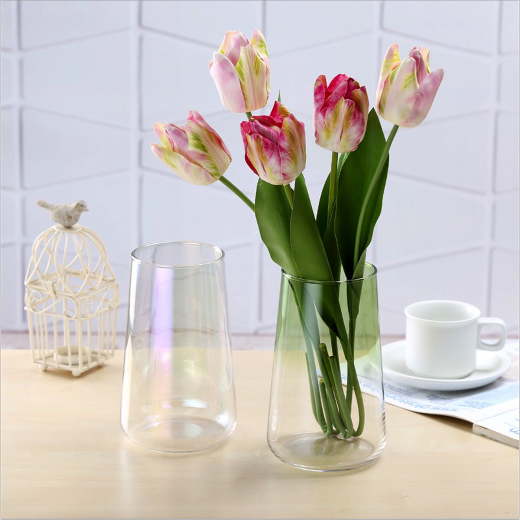 Lọ hoa bình bông thuỷ tinh trơn dáng vát Hologram tráng gold sang trọng trang trí phòng khách