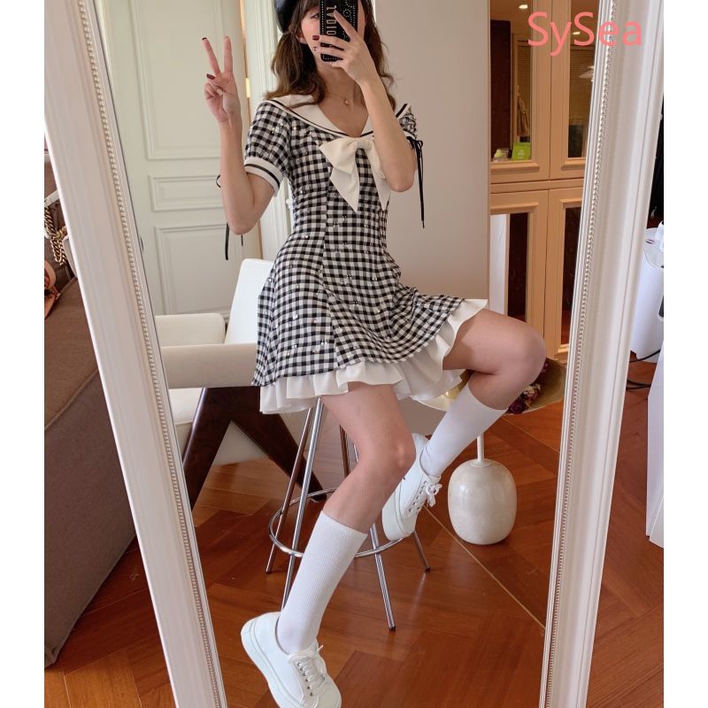 Women Sweet Academy Style Pattern Dress Student Midi Dress