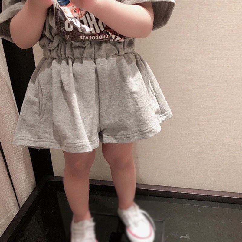 Set Áo Thun Ngắn Tay In Chữ Và Quần Culottes Họa Tiết Hoạt Hình Phong Cách Hàn Quốc Thời Trang Mùa Hè Dành Cho Bé Gái