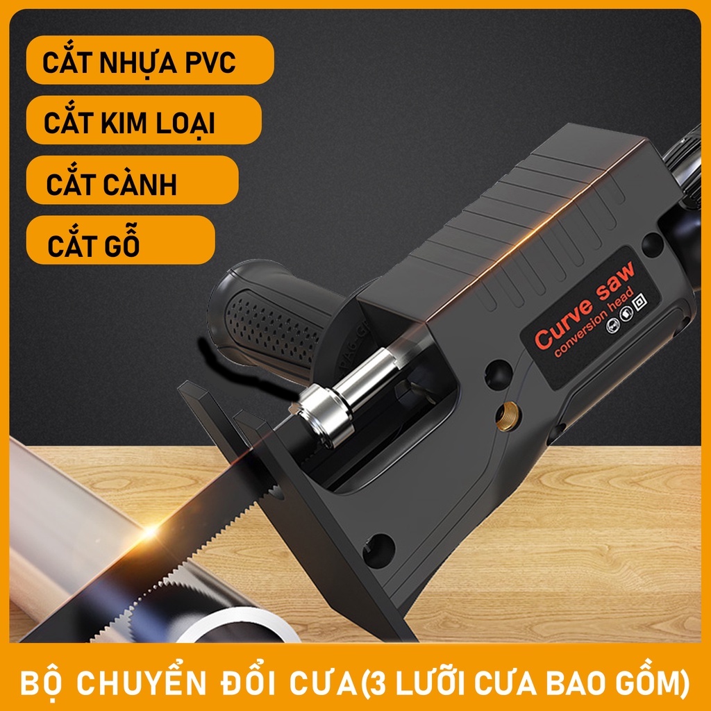 Bộ chuyển đổi máy khoan thành máy cưa ,điện cầm tay kèm 3 lưỡi cưa gỗ kim loại nhựa