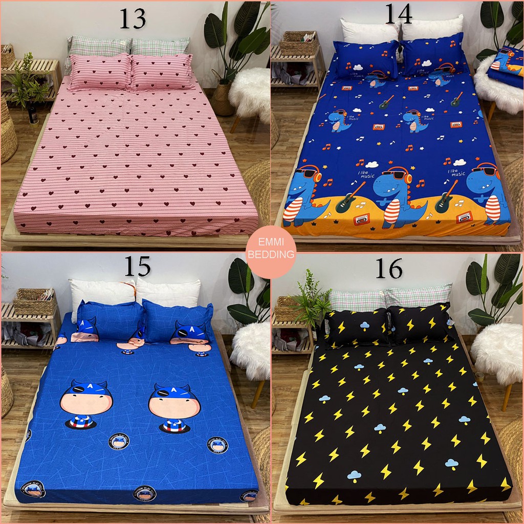 Bô ga gối cotton poly EmmiBedding, ga chun và 2 áo gối nằm siêu xinh