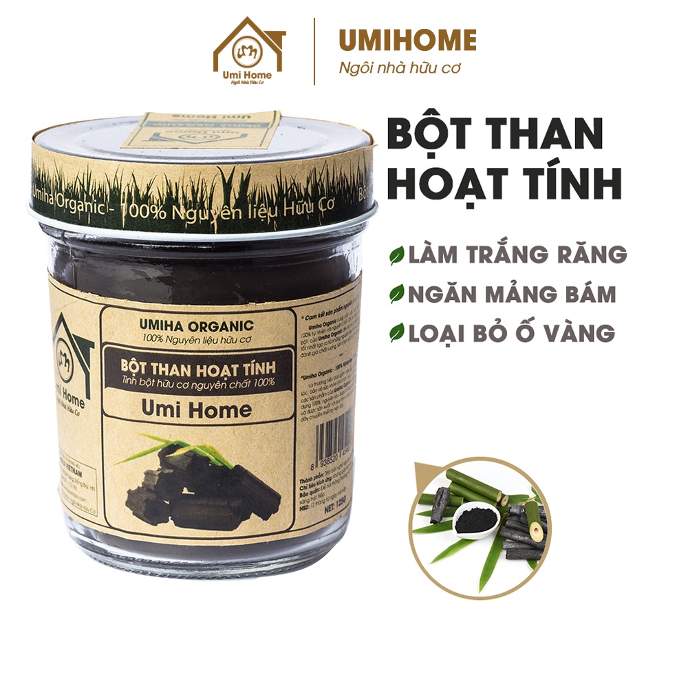 Bột Than Tre Hoạt Tính trắng răng hữu cơ UMIHOME 135g nguyên chất - Đánh trắng răng, loại bỏ mảng bám và cao răng