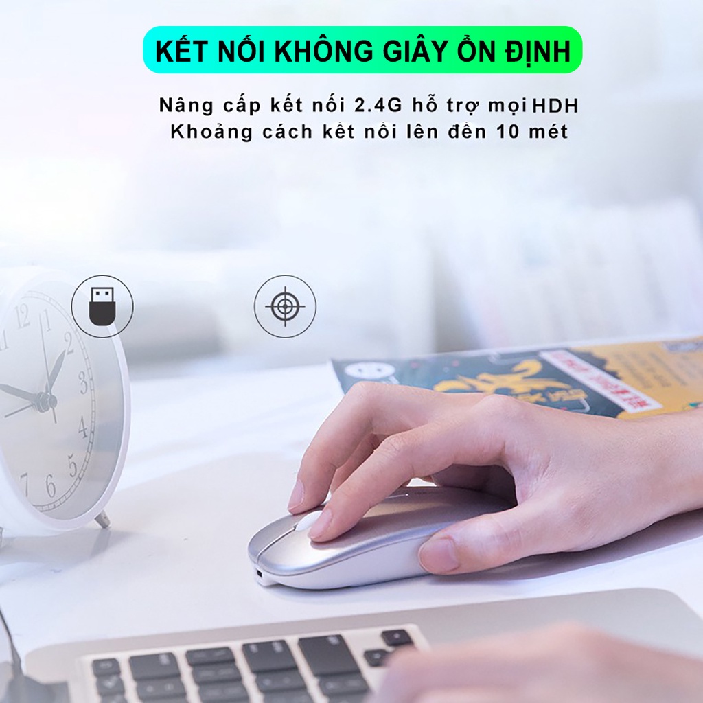 Chuột máy tính bluetooth không dây SIDOTECH M1P tắt tiếng chống ồn pin sạc 2 tháng 1 lần laptop tablet mabook văn phòng