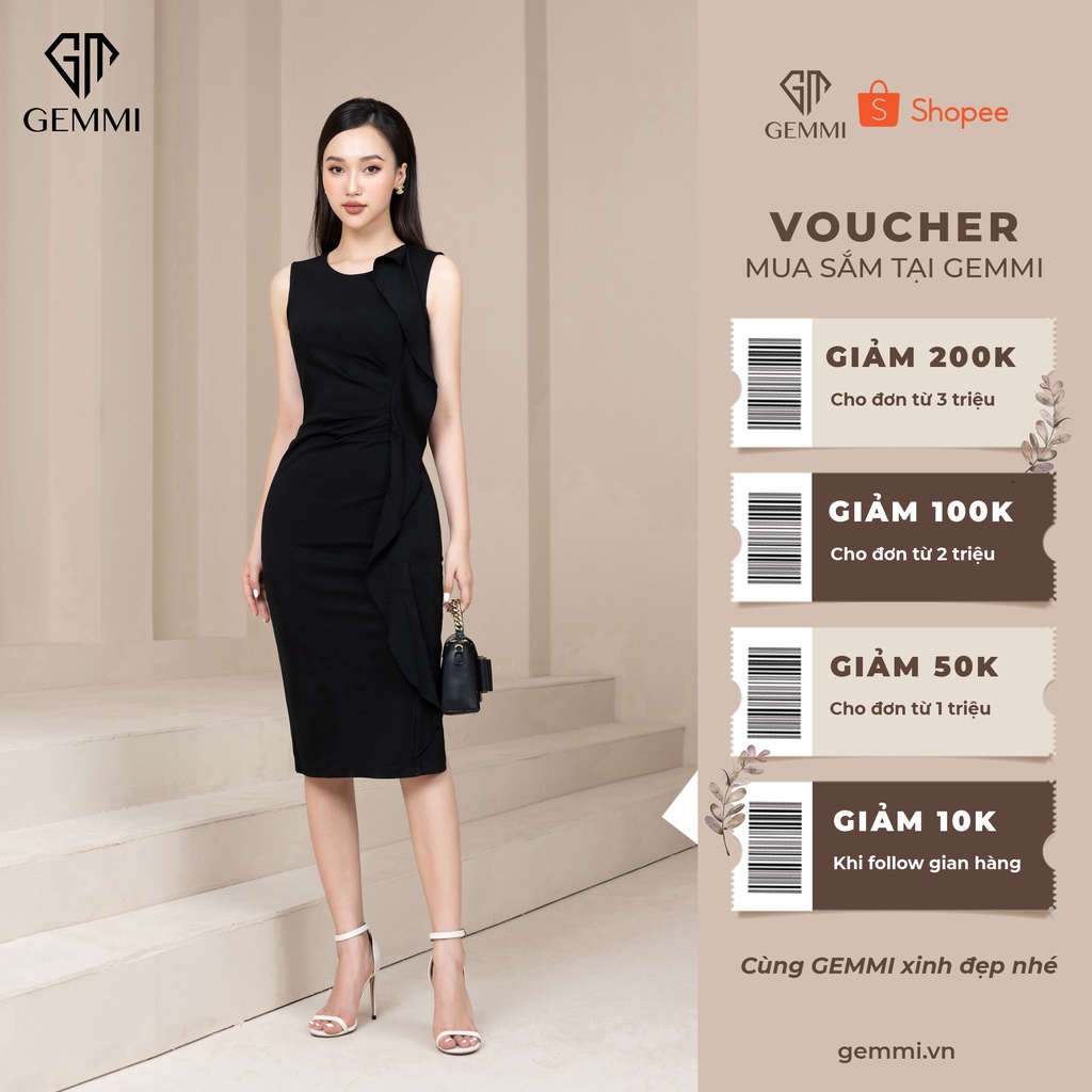 Váy đầm nữ ôm body thiết kế bèo nhún xẻ hông Gemmi fashion, DK8506