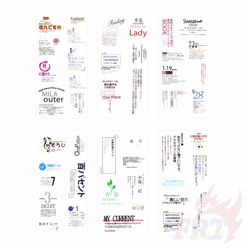 Bộ 6 tấm hình dán họa tiết chủ đề văn phòng xuất bản trang trí sổ nhật ký DIY