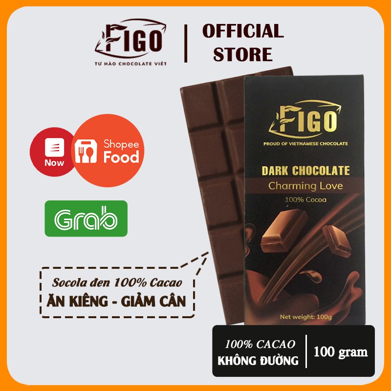 Socola đen nguyên chất 100% Cacao không đường Thanh 100gr Dark Chocolate