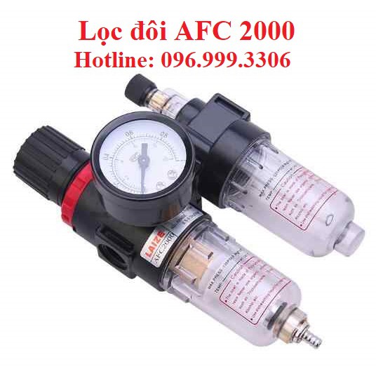 Bộ lọc đôi AFC2000 tách nước và châm dầu, kèm van giảm áp và đồng hồ ren 13mm giá sỉ