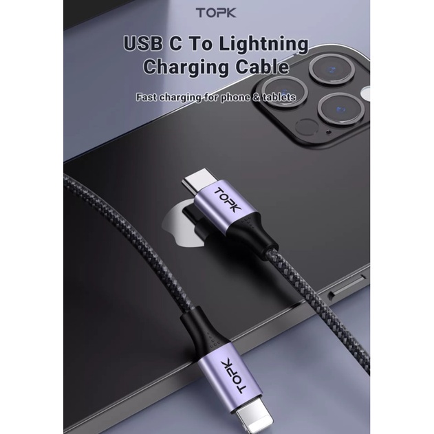 Cáp Sạc Siêu Nhanh Topk  Type-C to Iphone, Type-C to Type-C Dành Cho Iphone SamSung Hàng Chính Hãng Bảo Hành 1 Năm