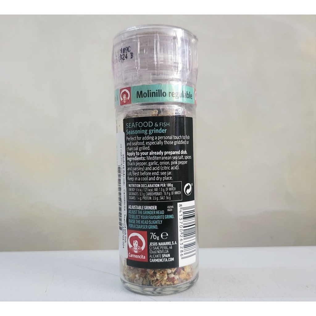 [Lọ 76g] MUỐI VÀ THẢO MỘC ƯỚP CÁ, HẢI SẢN (có nắp xay) [Spain] CARMENCITA Seafood &amp; Fish Seasoning Grinder (cff)